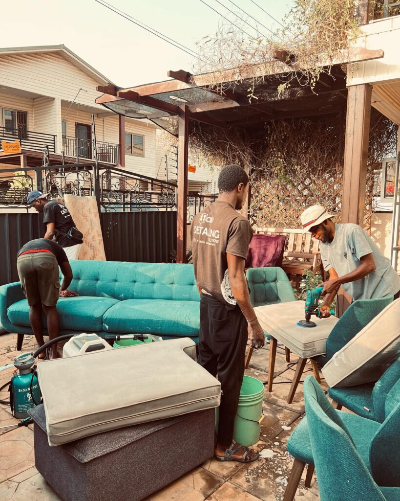 Professional sofa cleaning services in Accra by A1 Detailers.
